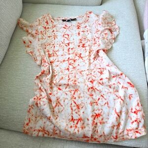 DKNY Orange and White Tie-Dye Style Blouse Size XS